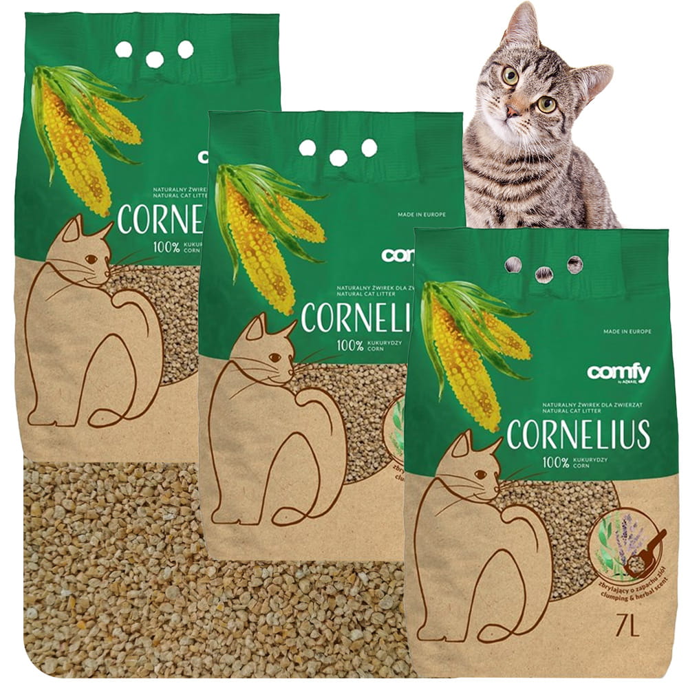 Comfy Cornelius Naturalny Żwirek Kukurydziany dla Kota z Aromatem Ziół 3x7l